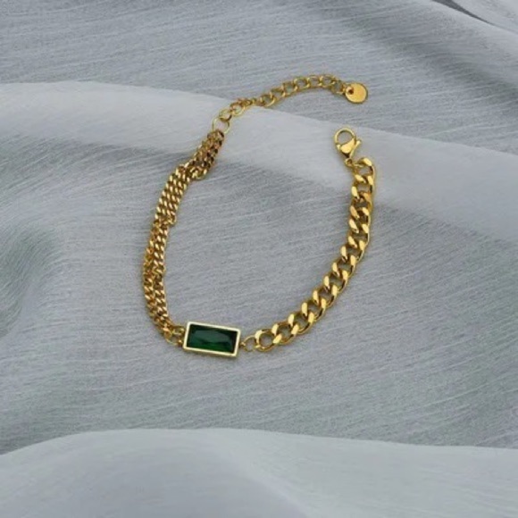 HIGH Quality Simple Hip-Hop Titanium Steel Green Square Zircon Bracelet - Picture 8 of 11